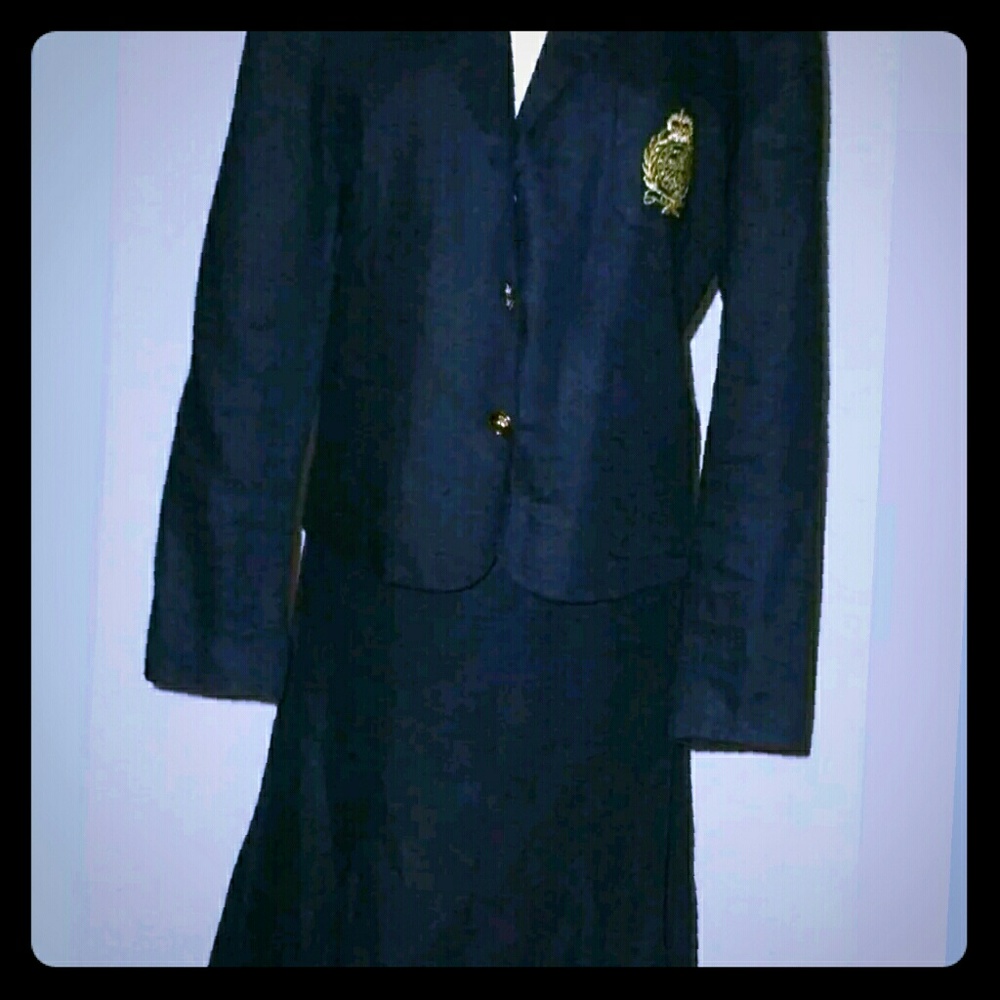 Ralph Lauren women linen skirt suit size 16 navy